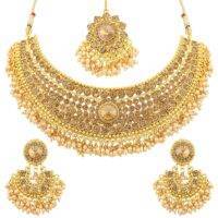 Polki Bridal Jewellery Set - Kundan - (4 in 1) Necklace, Earrings , Bindiya & Jhomar