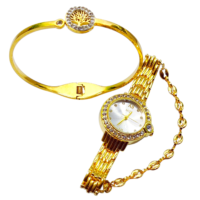 Golden Glow Watch & Bracelet Set for Women